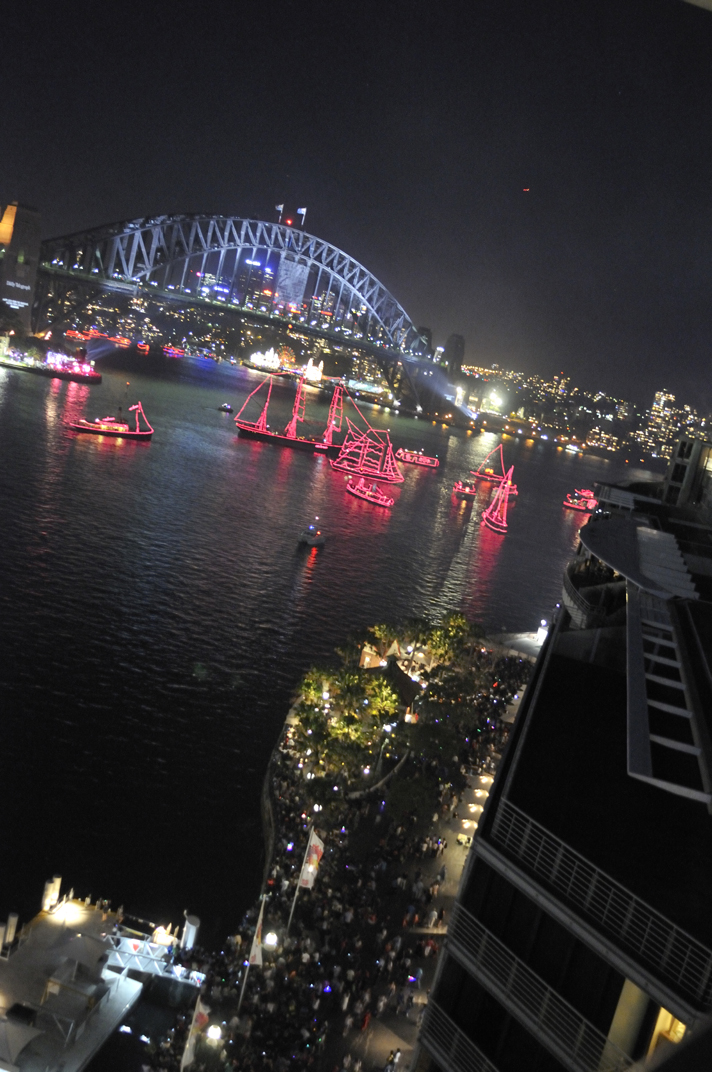 Sydney Harbour Bridge and crwods at East Circular Quay
